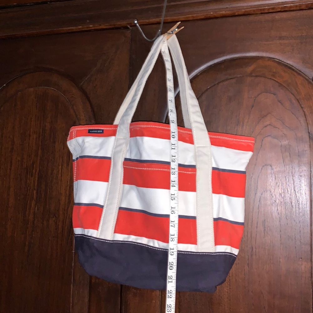 GUC! Lands End medium canvas tote bag, orange, navy cream rugby stripes